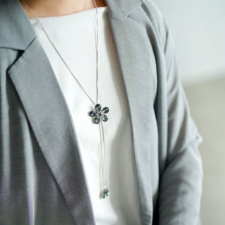 大きいサイズ レディース ラリエット風フラワーネックレス　goldy-1776【メール便可】