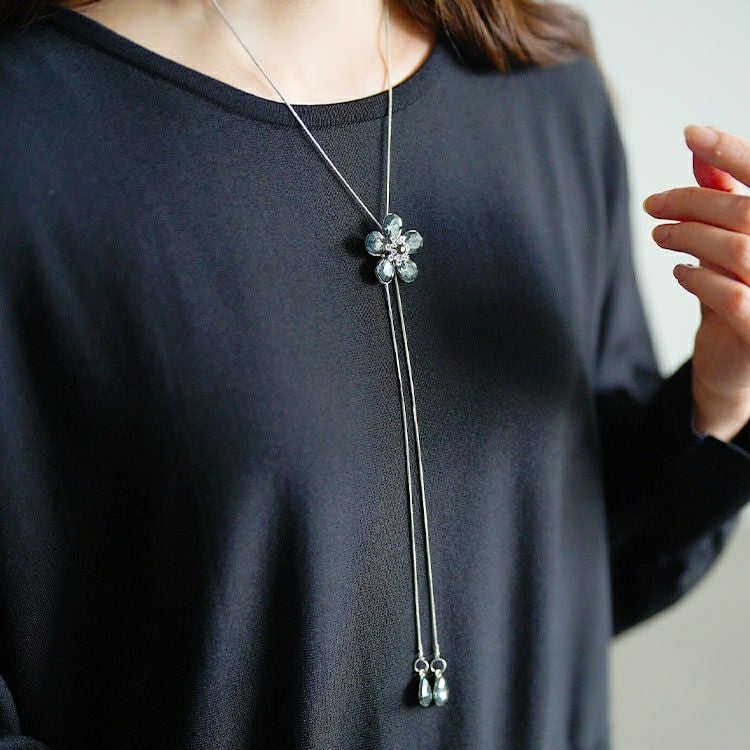 大きいサイズ レディース ラリエット風フラワーネックレス　goldy-1776【メール便可】