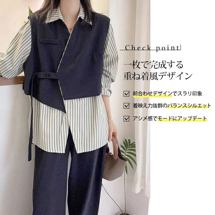 大きいサイズ レディース レイヤード風アシンメトリーシャツ　goldy-1758【メール便可】