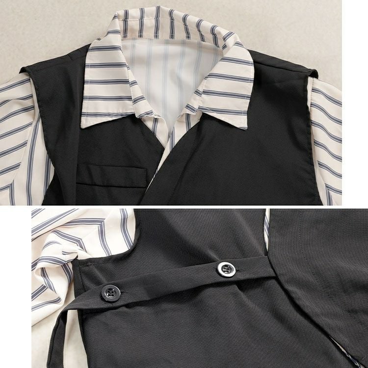 大きいサイズ レディース レイヤード風アシンメトリーシャツ　goldy-1758【メール便可】