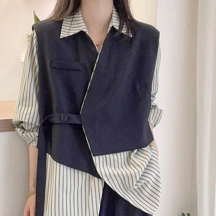 大きいサイズ レディース レイヤード風アシンメトリーシャツ　goldy-1758【メール便可】