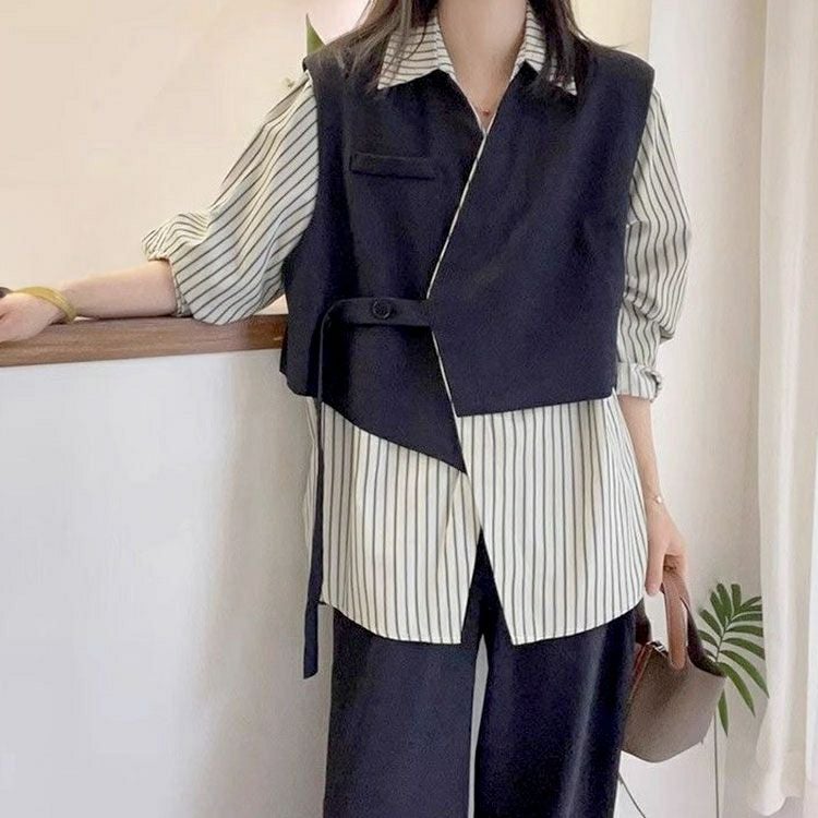 大きいサイズ レディース レイヤード風アシンメトリーシャツ　goldy-1758【メール便可】