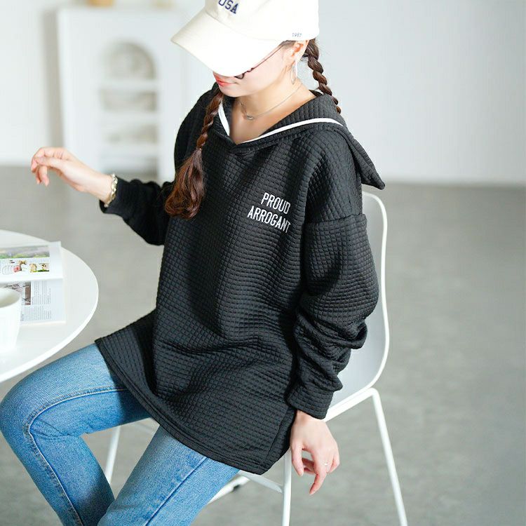 大きいサイズ レディース セーラーカラーワッフルトップス　goldy-1763