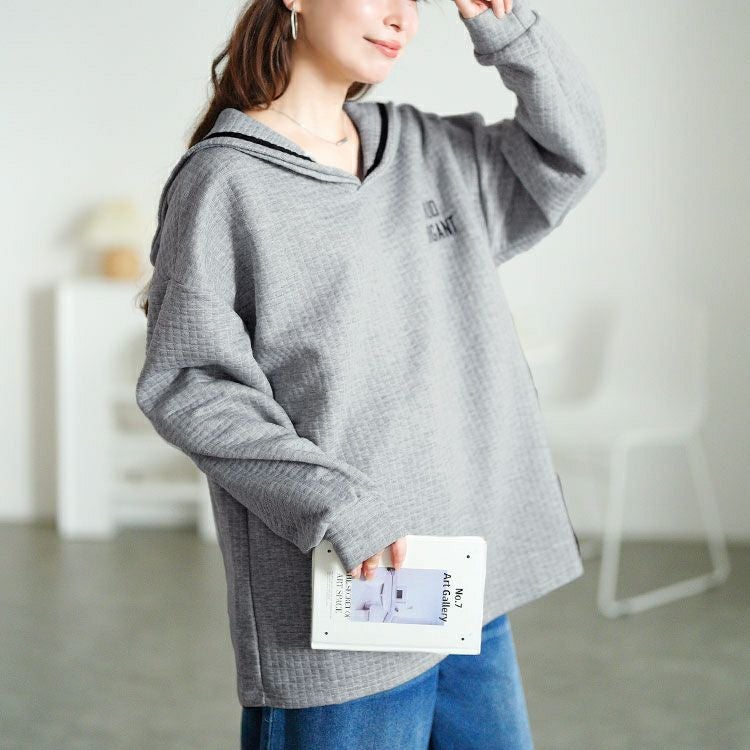 大きいサイズ レディース セーラーカラーワッフルトップス　goldy-1763