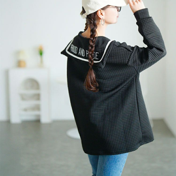 大きいサイズ レディース セーラーカラーワッフルトップス　goldy-1763