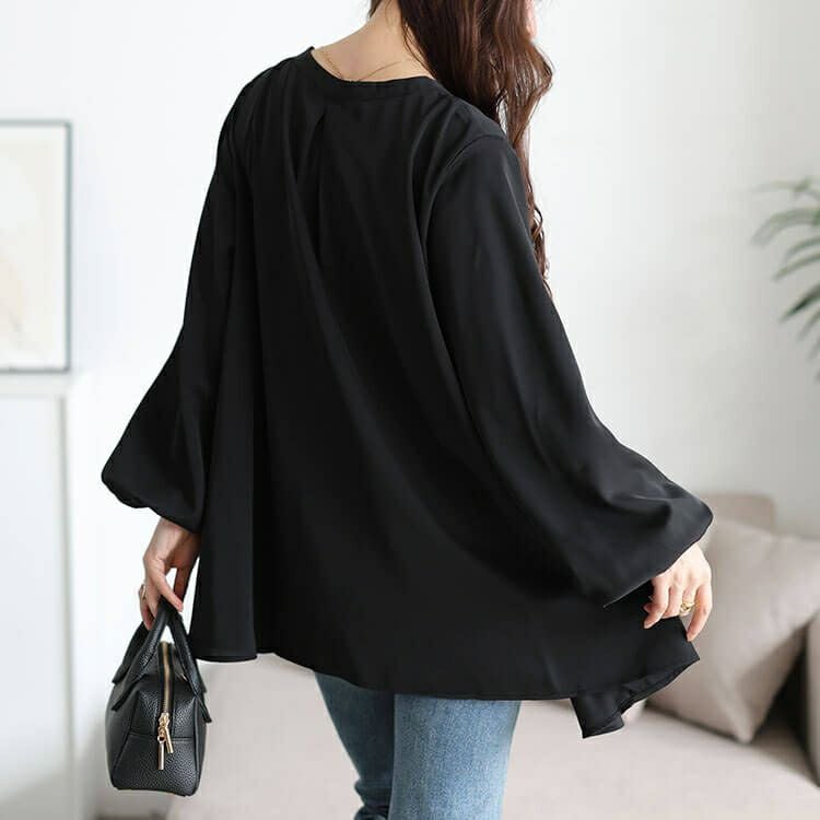 大きいサイズ レディース ラウンドネックタックフレアブラウス　fem-601 【メール便可】