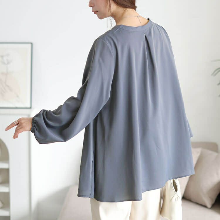 大きいサイズ レディース ラウンドネックタックフレアブラウス　fem-601 【メール便可】