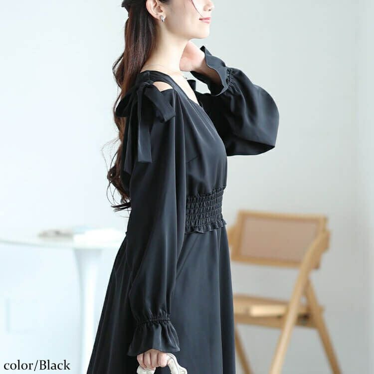 大きいサイズ レディース リボンオープンショルダーワンピース　fem-600