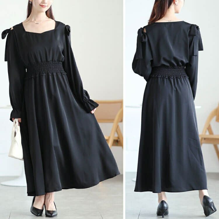 大きいサイズ レディース リボンオープンショルダーワンピース　fem-600