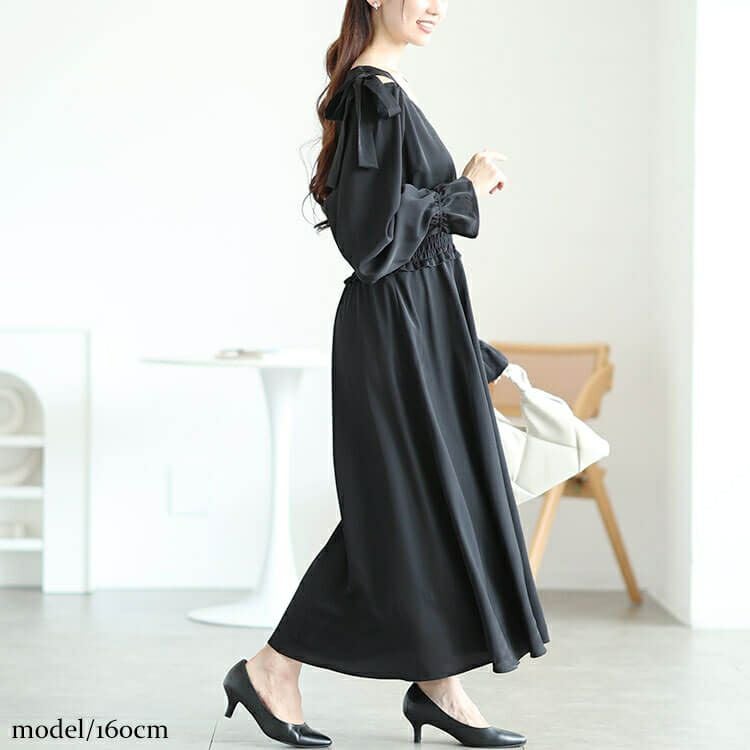 大きいサイズ レディース リボンオープンショルダーワンピース　fem-600