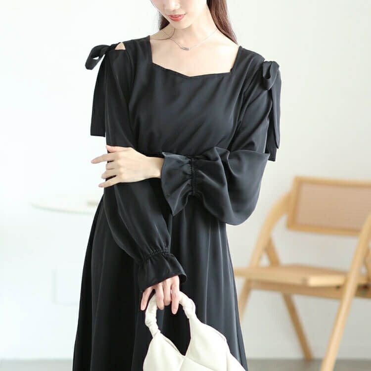 大きいサイズ レディース リボンオープンショルダーワンピース　fem-600