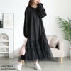 大きいサイズ レディース ティアードチュール切り替えワンピース　fem-599 ブラック