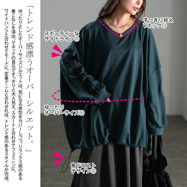 大きいサイズ レディース 裾ドロスト配色ラインチュニック　bai-0195