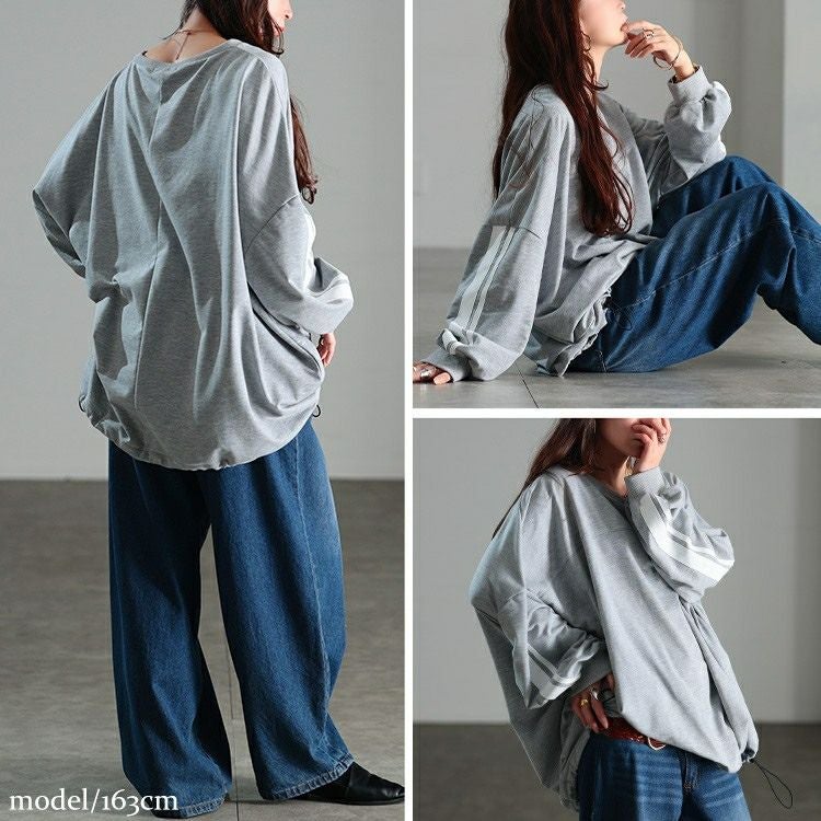 大きいサイズ レディース 裾ドロスト配色ラインチュニック　bai-0195