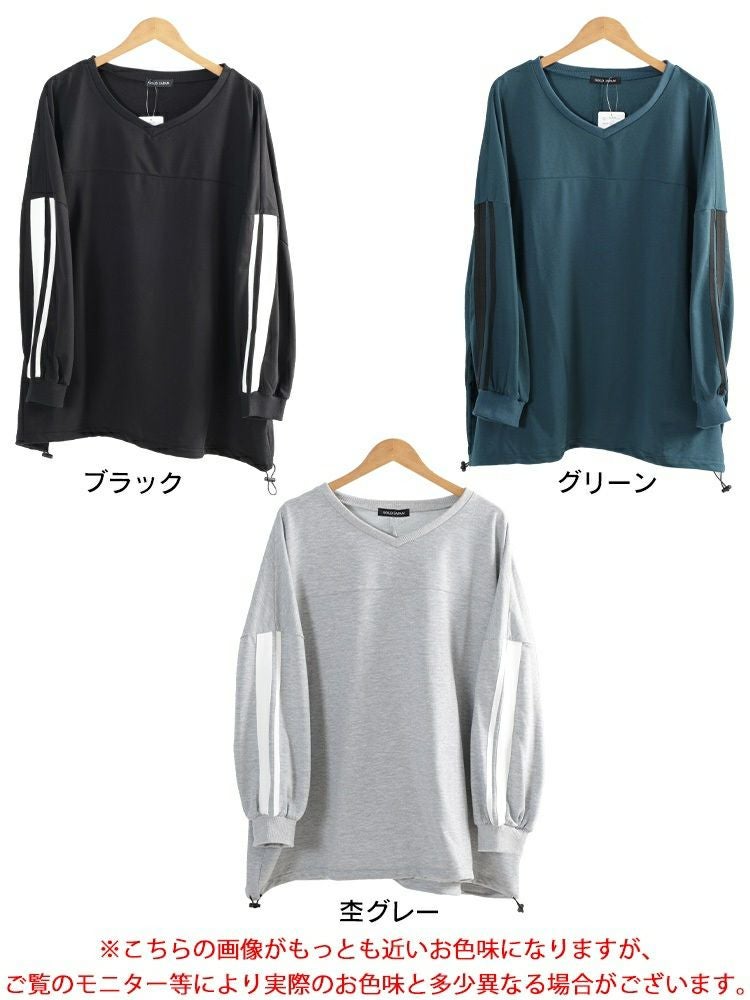 大きいサイズ レディース 裾ドロスト配色ラインチュニック　bai-0195