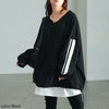 大きいサイズ レディース 裾ドロスト配色ラインチュニック　bai-0195 ブラック