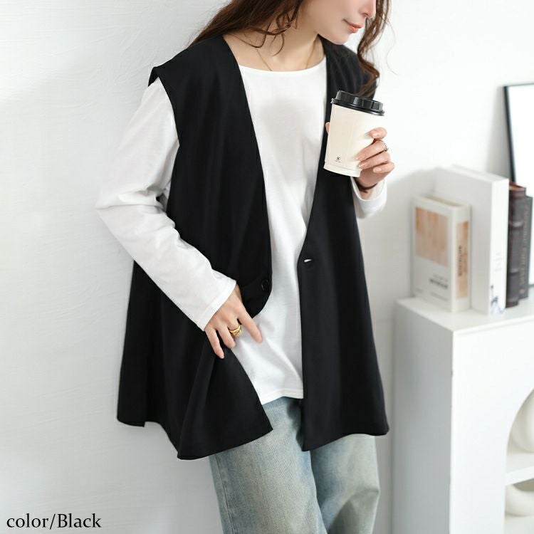 大きいサイズ レディース 深Vネック変形ジレ＆ロンT2点セット　bai-0194