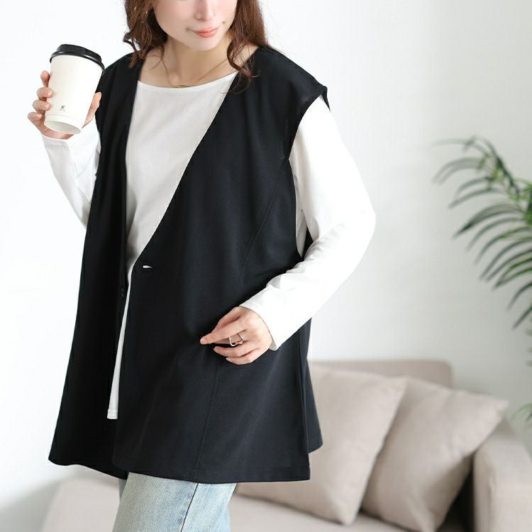 大きいサイズ レディース 深Vネック変形ジレ＆ロンT2点セット　bai-0194