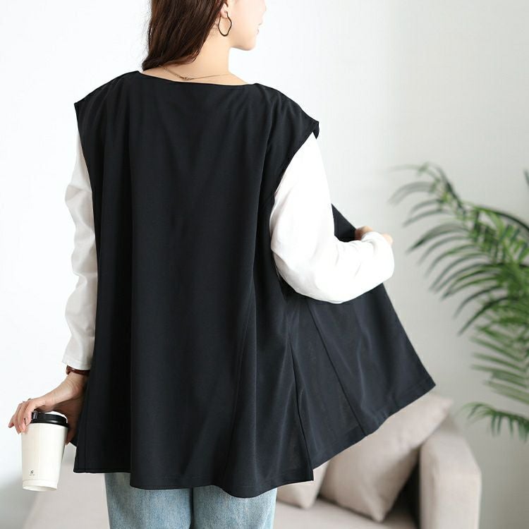 大きいサイズ レディース 深Vネック変形ジレ＆ロンT2点セット　bai-0194