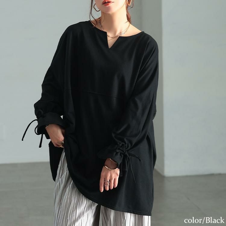 大きいサイズ レディース リボンキャンディスリーブチュニック　bai-0193 ブラック