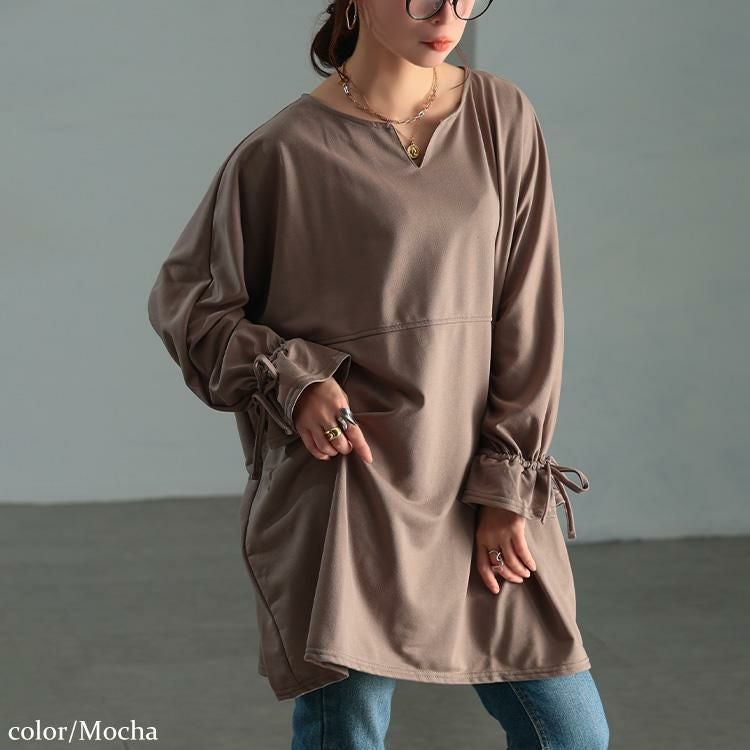 大きいサイズ レディース リボンキャンディスリーブチュニック　bai-0193 モカ