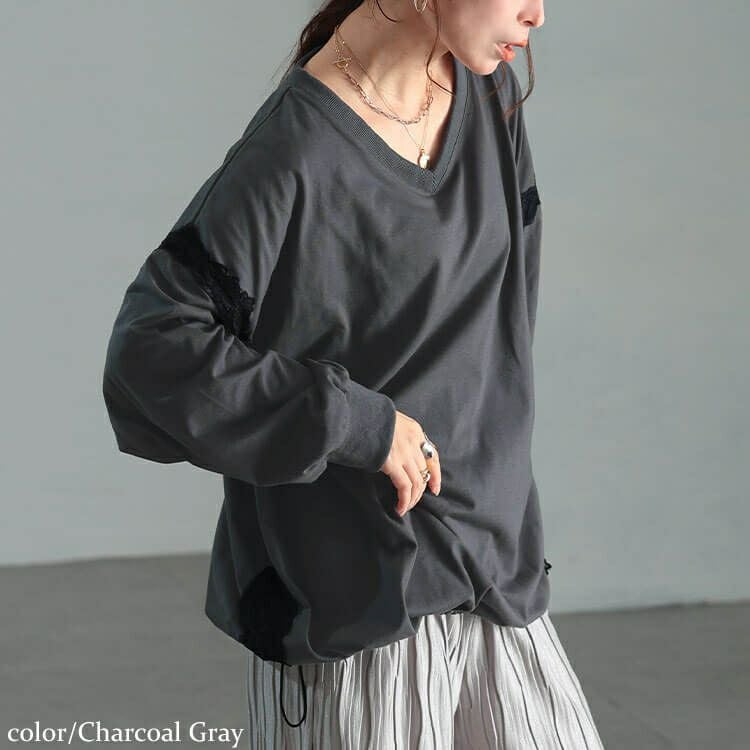 大きいサイズ レディース レースデザイン裾ドロストプルオーバー　bai-0192