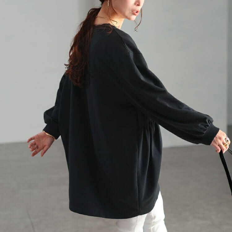 大きいサイズ レディース 脇ギャザー切り替えコクーンチュニック　bai-0191