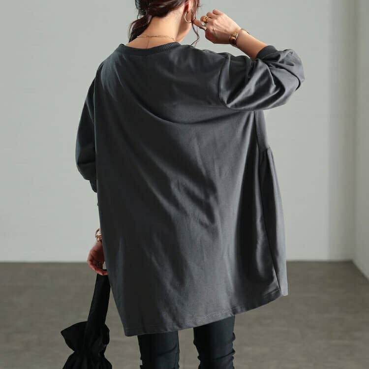 大きいサイズ レディース 脇ギャザー切り替えコクーンチュニック　bai-0191