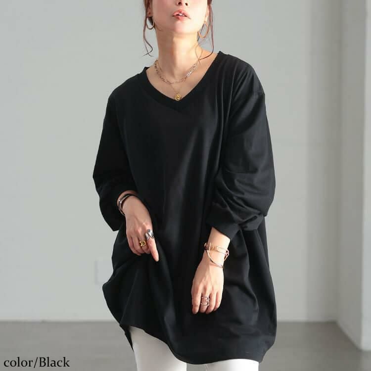 大きいサイズ レディース 脇ギャザー切り替えコクーンチュニック　bai-0191 ブラック