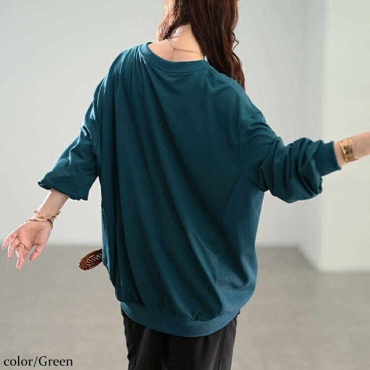 大きいサイズ レディース リブ切り替えキーネックプルオーバー　bai-0190