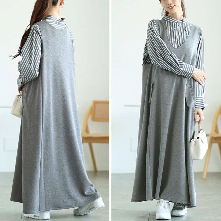 大きいサイズ レディース 深VネックAラインジャンパースカート　tog-1060