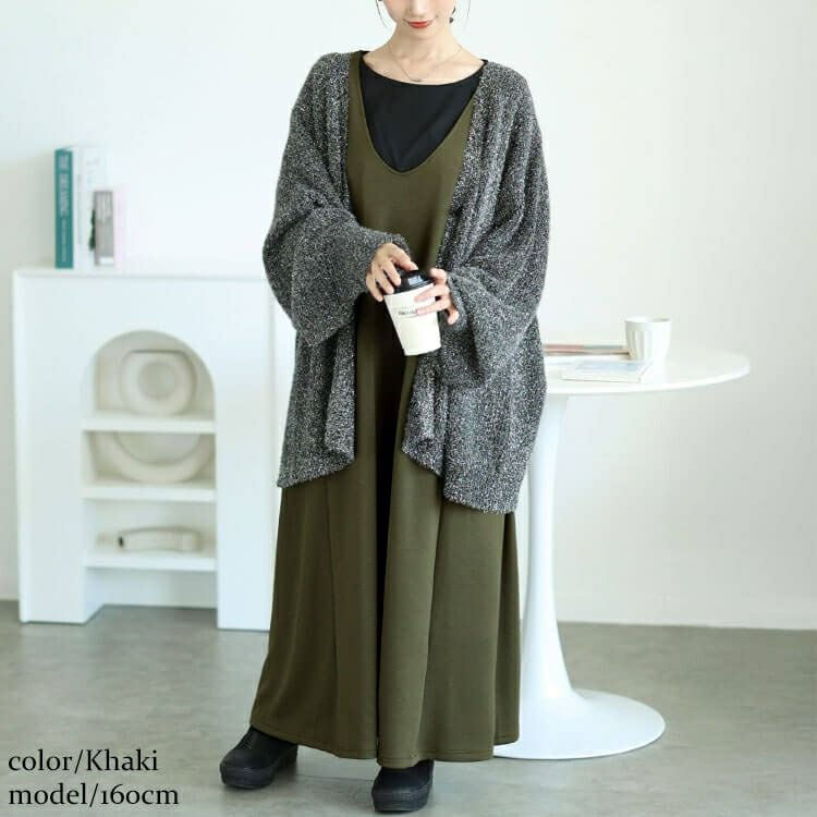 大きいサイズ レディース 深VネックAラインジャンパースカート　tog-1060