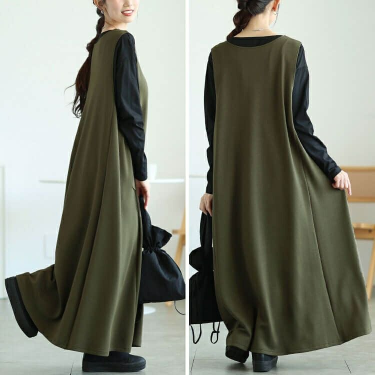 大きいサイズ レディース 深VネックAラインジャンパースカート　tog-1060