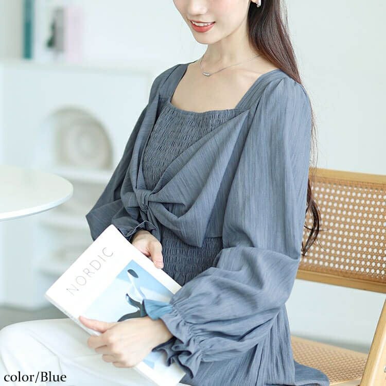 大きいサイズ レディース ビッグリボンシャーリングペプラムチュニック　tog-1059