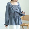 大きいサイズ レディース ビッグリボンシャーリングペプラムチュニック　tog-1059 ブルー