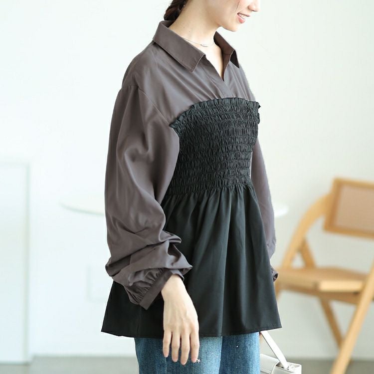 大きいサイズ レディース シャツドッキングペプラムビスチェトップス　tog-1052 【メール便可】