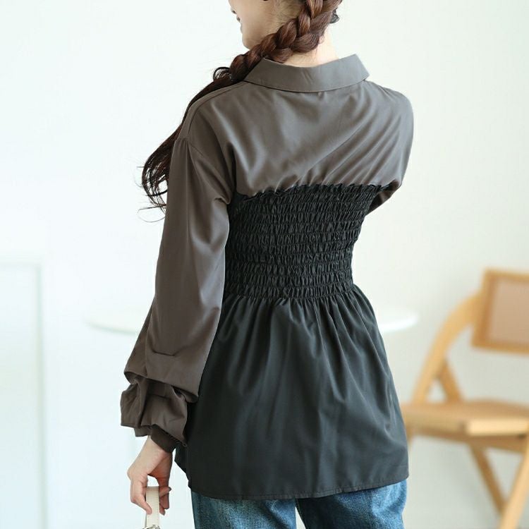 大きいサイズ レディース シャツドッキングペプラムビスチェトップス　tog-1052 【メール便可】