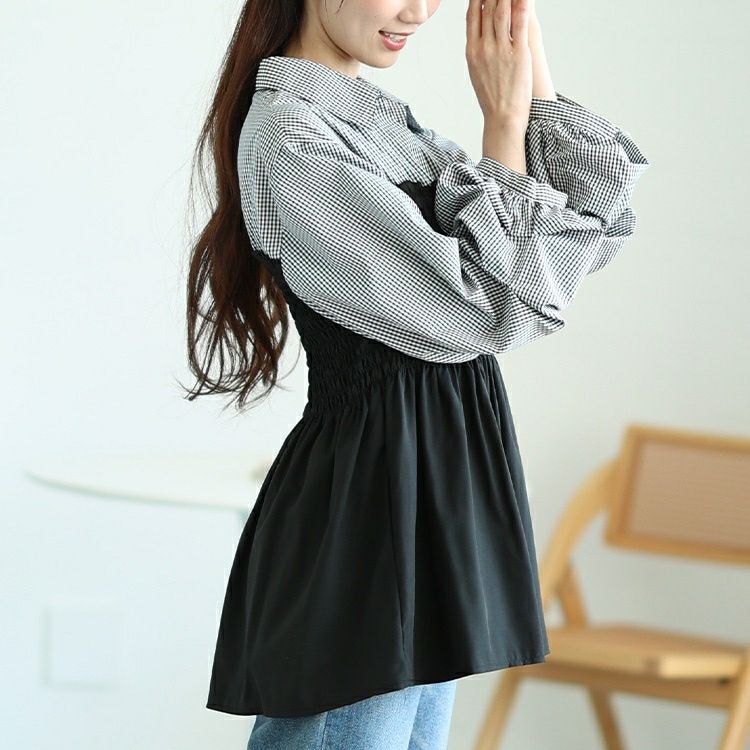 大きいサイズ レディース シャツドッキングペプラムビスチェトップス　tog-1052 【メール便可】