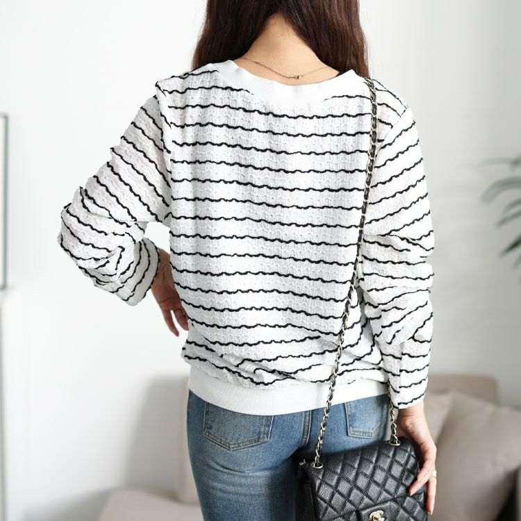 大きいサイズ レディース ウェーブボーダーパールボタンカーディガン　jp559