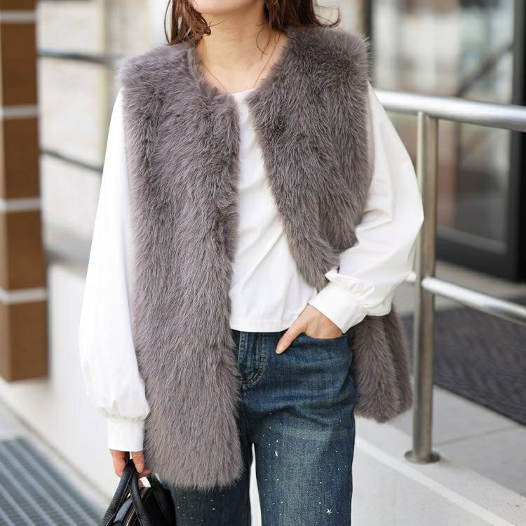 大きいサイズ レディース シャギーファーベスト　sada-6935