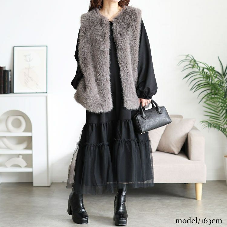 大きいサイズ レディース シャギーファーベスト　sada-6935