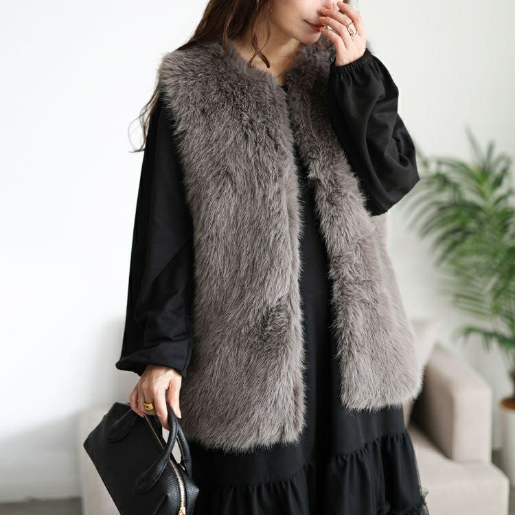 大きいサイズ レディース シャギーファーベスト　sada-6935