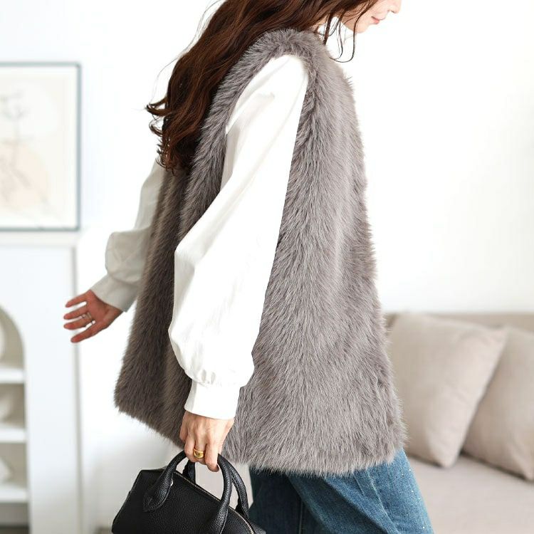 大きいサイズ レディース シャギーファーベスト　sada-6935