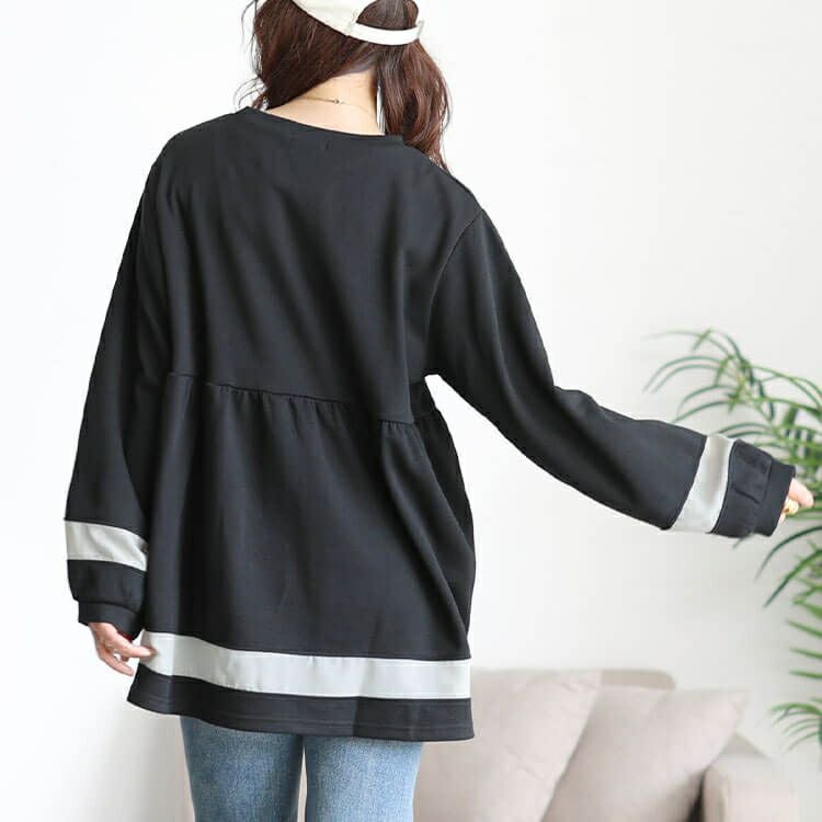 大きいサイズ レディース 配色異素材切り替えペプラムチュニック　cast-5556037 【メール便可】