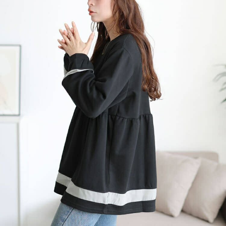 大きいサイズ レディース 配色異素材切り替えペプラムチュニック　cast-5556037 【メール便可】