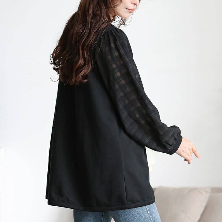 大きいサイズ レディース シアーチェック袖スキッパーチュニック　cast-5556036 【メール便可】