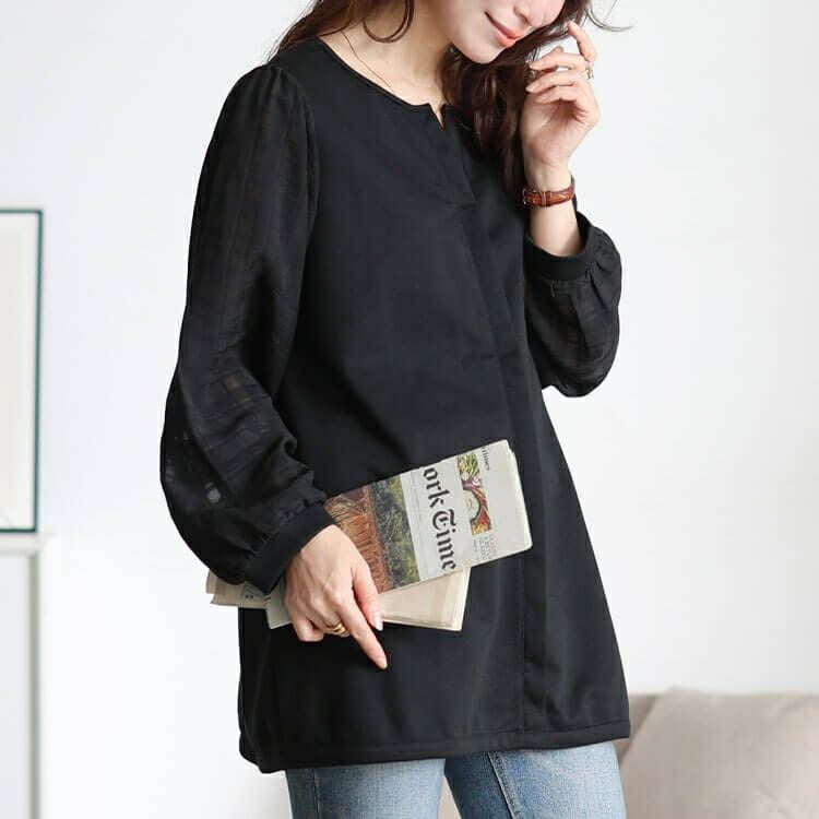 大きいサイズ レディース シアーチェック袖スキッパーチュニック　cast-5556036 【メール便可】