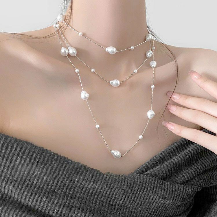 大きいサイズ レディース ドロップ＆ボールパールロングネックレス　goldy-1775【メール便可】