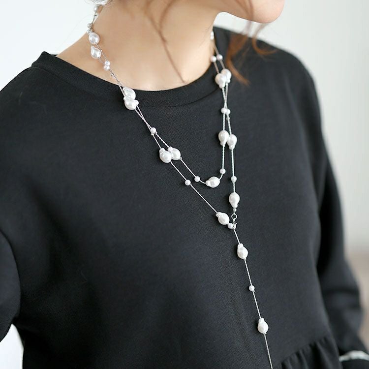 大きいサイズ レディース ドロップ＆ボールパールロングネックレス　goldy-1775【メール便可】