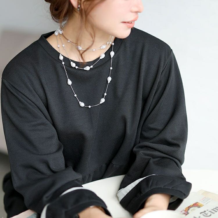 大きいサイズ レディース ドロップ＆ボールパールロングネックレス　goldy-1775【メール便可】